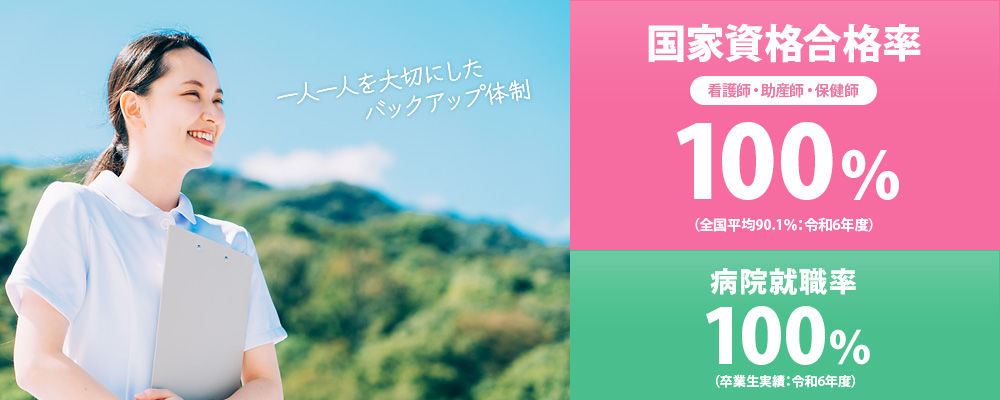 国家資格合格率100％・病院就職率100％